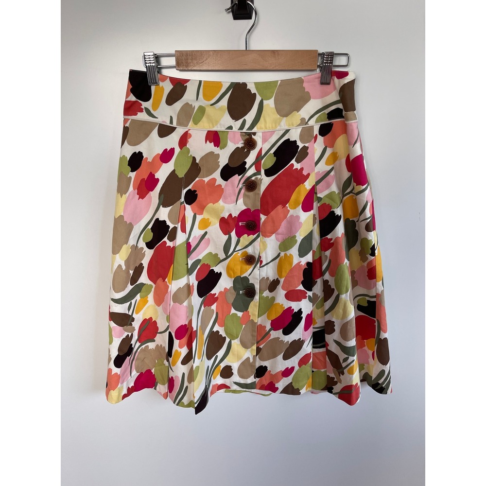 Talbots Multi Color Floral‎ Tulip Print A-Line Skirt Button Front Stretch 10